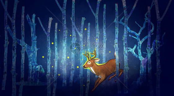 森林奇幻麋鹿插画图片