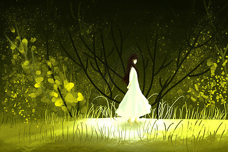 树丛中漫步的女孩背景图片