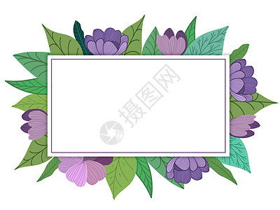 手绘花卉绿叶装饰框背景图片
