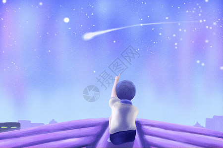 光线仰望天空的小男孩插画