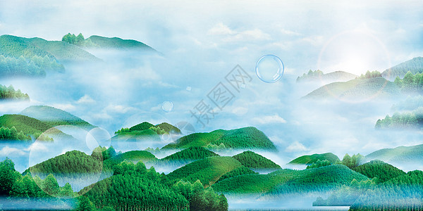 雾群山环绕设计图片
