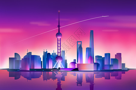 外滩夜景插画图片