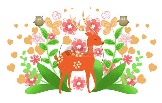 麋鹿花卉背景图片