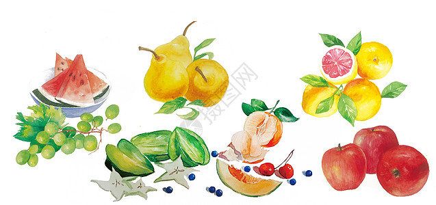 梨子汁手绘水彩水果元素插画
