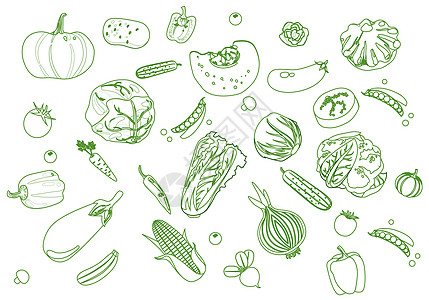 汽车 食物绿色手绘果蔬插画