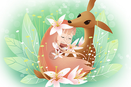 春天里的花仙子与小鹿图片