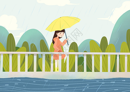 小女孩雨中散步图片
