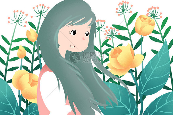 花丛里的少女图片