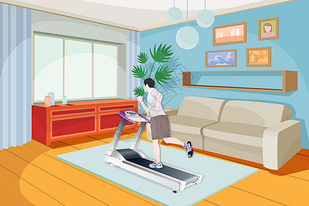 室内跑步运动健身插画