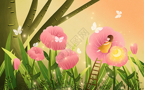 花朵中沉睡的女孩图片素材