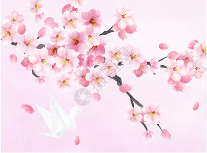 樱花和纸鹤背景图片