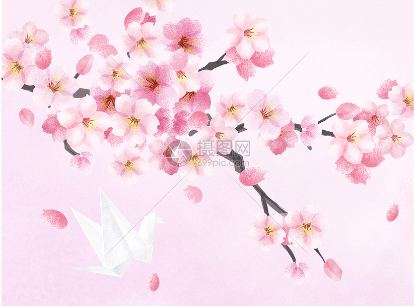 樱花和纸鹤图片