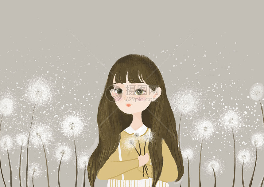 蒲公英女孩插画图片下载 正版图片 摄图网