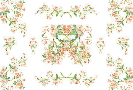 清新水彩橙绿花边组合背景素材图片