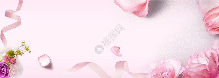 粉色丝带背景护肤品背景设计图片