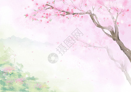 手绘桃花中国风背景图片