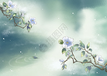 古风蓝色花唯美背景素材插画图片下载 正版图片 摄图网