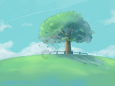 蓝天下宁静的大树背景图片
