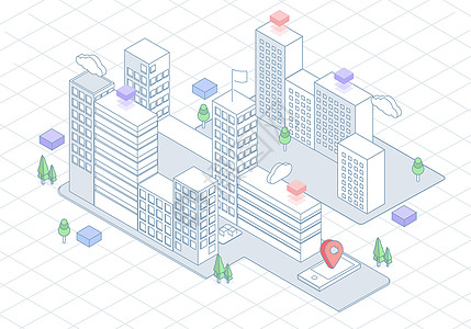 立体城市建筑信息化城市插画