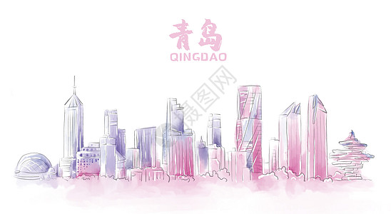 上海中心青岛地标建筑插画