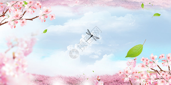 浪漫壁纸蓝天白云鲜花背景设计图片