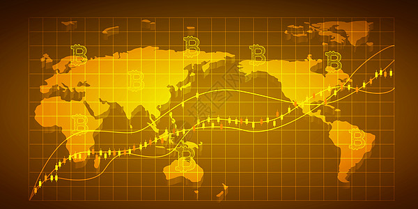 世界地图科技感矢量比特币股市折线图插画