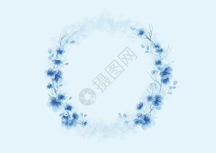 蓝色水彩花环高清图片