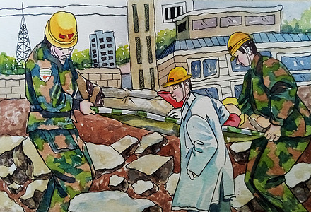 汶川地震中老人插画_汶川地震中老人卡通_汶川地震中老人插图_手绘_板