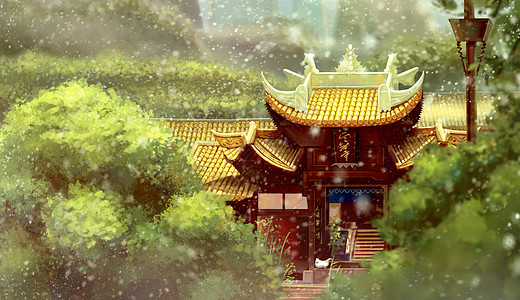 猫树中国风建筑插画
