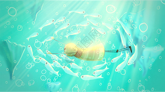 海底鱼群梦幻插画图片