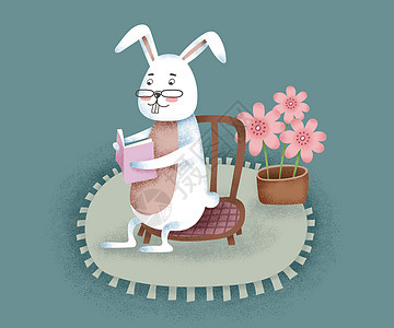 兔子看书插画图片