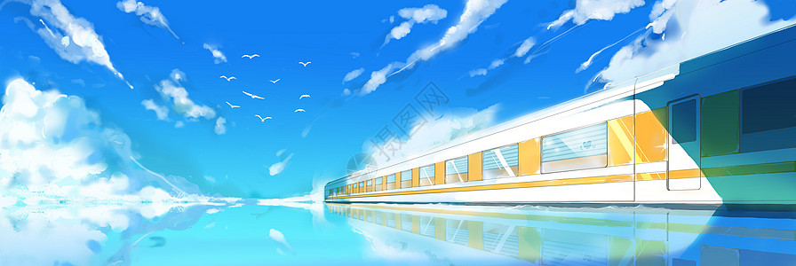 碧海蓝天下行驶的列车图片