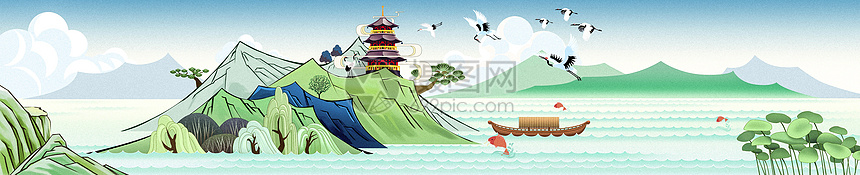中国风建筑banner图片