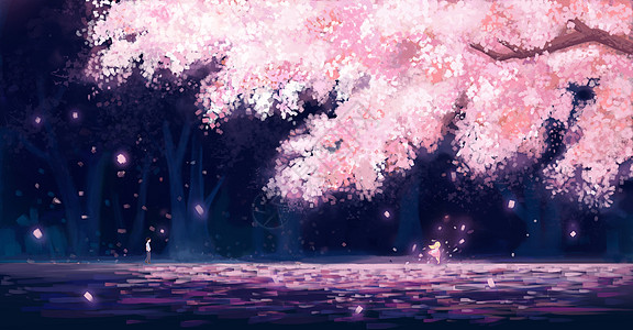 济州岛樱花樱花树下的相遇插画