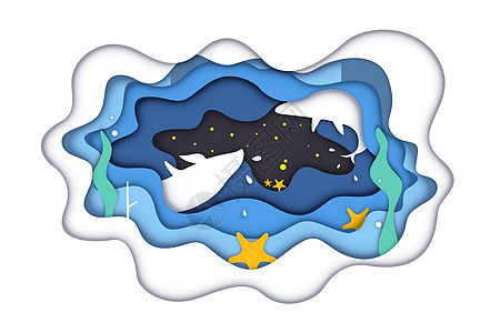 海鲸剪纸插画图片