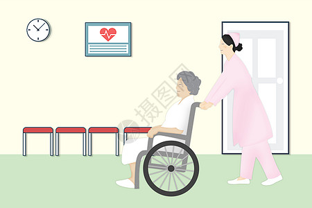 推着轮椅上老人的护士图片