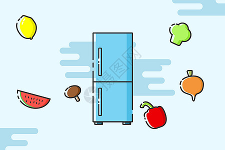绿色食物冰箱里面有什么插画