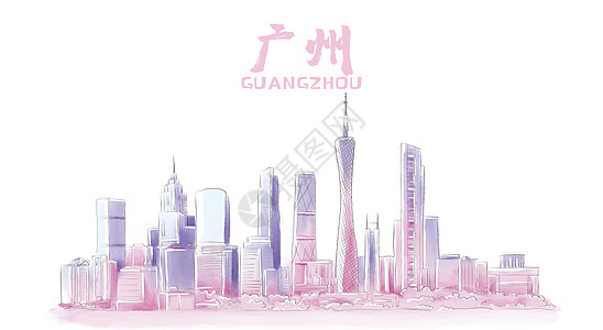 城市风光背景广州地标建筑插画