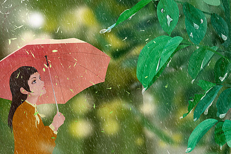 女孩雨天撑伞图片