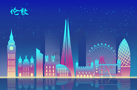 伦敦扁平地标都市背景图片