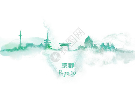 京都水彩插画背景图片