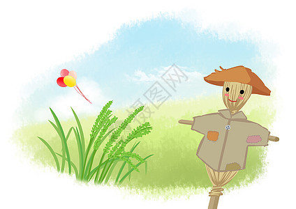 夏日的稻子和稻草人图片