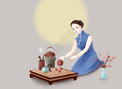 中国风茶道茶道插画