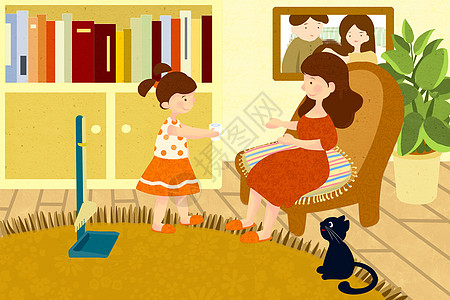 母亲节读书书和猫高清图片