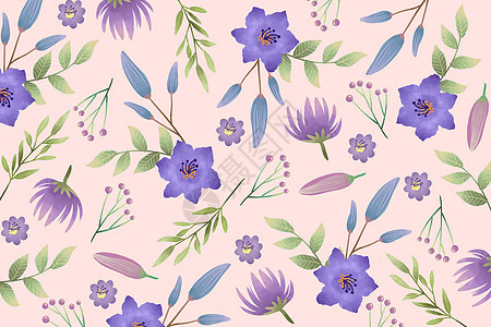 粉紫色小清新花卉元素背景图片