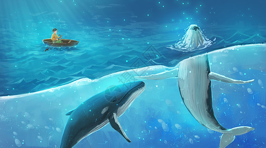 旅行鲸鱼与少年插画