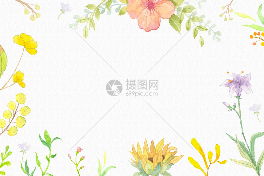 黄色水彩花卉背景图片