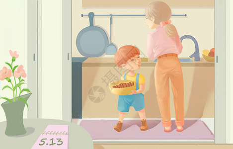 母亲节和妈妈一起做饭背景图片