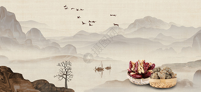 护栏广告中国风水墨中医养生背景设计图片