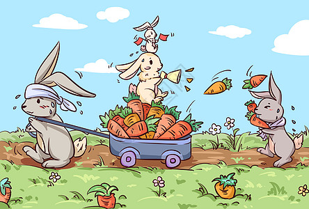 灰兔子兔子家的快乐劳动节插画